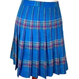 Vintage Pendleton Virgin Wool Blue Purple Gray Plaid Pleated Skirt